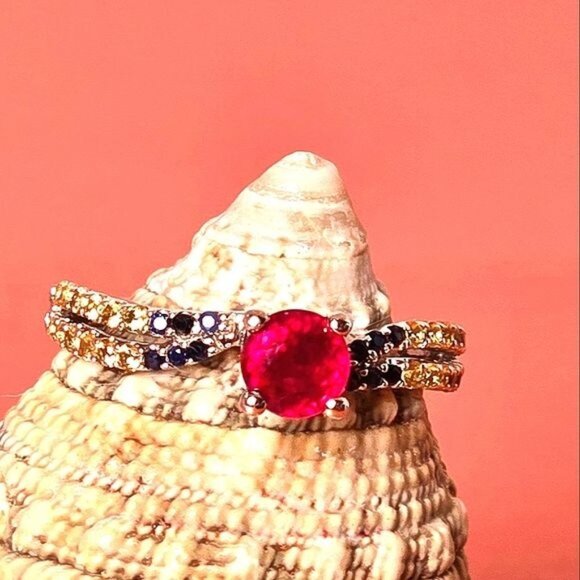 Natural‎ Ruby & Multi-color Sapphire 925 Sterling Silver Ring Sz 5.75 - Picture 6 of 7